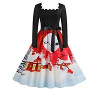 Vestido de Navidad para mujer, cuello en V, disfraz de Navidad, estampado de Navidad, disfraz de Navidad, ropa navideña, para mujer, moda, fiesta, vintage, vestido de árbol de Navidad, d, M