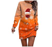 Vestido de Navidad para Mujer de Punto Vestido de Navidad para Mujer con Motivos Navideños de Copa de Manga Larga de Suéter Jersey Navideño Original y Divertido de Punto para Fiesta