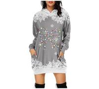 Vestido de Navidad para mujer, divertido, suéter navideño para mujer, elegante, sudadera con capucha, estampado de copo de nieve, manga larga, sudadera con bolsillos, lazo de Navidad, midi festivo