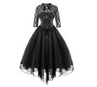 Vestido de Navidad para mujer, encaje de media manga, túnicas, vestido de 1950S, cruz de una línea, oscilación Midi de cóctel, Le Noir, S