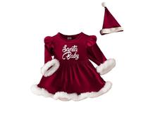 Vestido de Navidad para niña, 2 unidades, vestido de terciopelo para niño, niña, mangas abullonadas, cuello redondo, vestido de festival con estampado de letras y vestido de princesa +sombrero para 0