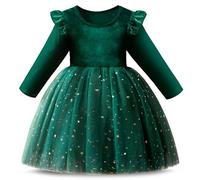Vestido de Navidad para niña de terciopelo de una línea de manga larga Bowknot Tulle Vestidos Princesa Chica Chic Y Elegant Vestido Otoño Invierno con Lentejuelas 2-7 años de noche Suave Cómodo Traje