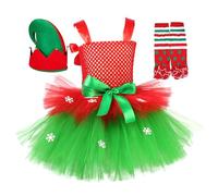 Vestido de Navidad para niña, disfraz de Navidad con sombrero y calcetines, vestido de tul sin mangas para 2-12 años de invierno, juego de rol, fiesta, actuación escénica, fotografía