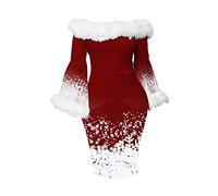 Vestido de Navidad para niña, escote de peluche, disfraz de Papá Noel con estampado de Navidad Ugly Christmas Disfraz para mujer de Mere Noel para Navidad, 2024, invierno, cálido, noche, vintage