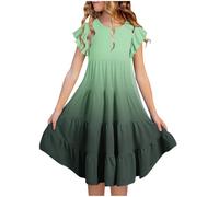 Vestido de Navidad para niña, manga de doble capa, línea A, informal, degradado, vestido midi para 615 años, verde, 6-7