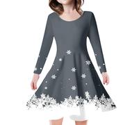 Vestido de Navidad para niña, vestido de princesa de manga larga para niños y niñas, diseño de árbol de Navidad, ciervo, estampado (Grey,6-7 años)