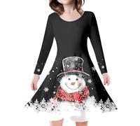 Vestido de Navidad para niña, vestido de princesa de manga larga para niños y niñas, diseño de árbol de Navidad, ciervo, estampado (negro, 10-13 años)