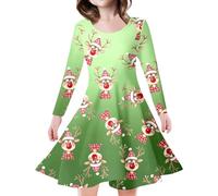 Vestido de Navidad, vestido de princesa de manga larga para niños y niñas, diseño de árbol de Navidad, ciervo, estampado (verde, 6-7 años)