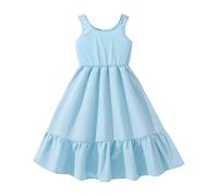 Vestido de niña blanca Vestido de niña grande y mediano Vestido de niños cómodo sin mangas con costuras casuales vestido de niña 146, azul celeste, 11-12 años