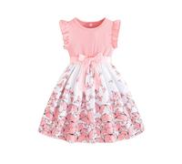 Vestido de niña Codkkre con Flores y, Mangas con Volantes, Corte A, Vestido de Verano de Pascua, Cuello Redondo Perchas Faldas Patrones