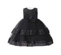 Vestido de niña con cintura de lentejuelas para fiestas, cumpleaños, desfiles y vacaciones, Negro , 3-4 años