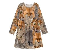 Vestido de niña con estampado de animales, tigre, manga larga, transpirable, para la escuela, vacaciones, uso casual, zorro salvaje, multicolor, 5-6 años