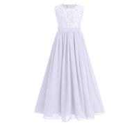 Vestido de Niña de Encaje Sin Mangas de Gasa Vestido Largo de Fiesta Elegante para Niña Vestido de Dama de Honor Cumpleaños Primera Comunion Vestidos Blanco 11-12 años