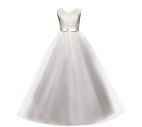 Vestido de niña de Flores para la Boda Niños Largo Gala Encaje De Ceremonia Fiesta Elegantes Comunión Blanco 6-7 años