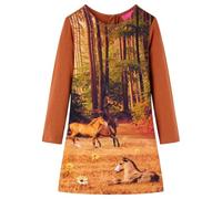 Vestido de Niña de Manga Larga Estampado de Caballos Ropa Color Coñac 116