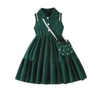 Vestido de niña dulce de color sólido sin mangas de encaje para niñas, Negro Verde, 2-3 años