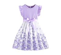 Vestido de niña festivo vestido de niña con flores bowknot vestido de niña vestido de manga con volantes una línea vestido de niña verano Pascua vestido niña cuello redondo, morado, 9-10 años