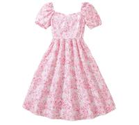 Vestido de niña grande con mangas abullonadas, vestido de princesa, estilo floral francés, Rosa., 11-12 años