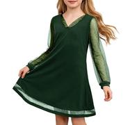 Vestido de niña Manga Larga con Cuello en V, Fiesta, Infantil, actuación, 7 a 13 años, Punto piqué, Transpirable y Bordado, Ideal para Verano/g