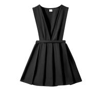 Vestido de niña para la escuela, ropa informal, falda con peto para niños, falda plisada con tirantes ajustables, cómodo atuendo diario, Negro , 8-9 años