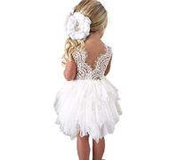 Vestido de Niña Pequeña Boda Traje de Vestidos Faldas Ropa Verano para Bebé Niñas de Algodón Tutú Denim Regalo de Princesa para Casual Bautizo Fiesta Ceremonia Blanco 4-5 Años 4-5 Años