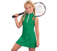 Vestido de niña sin Mangas con Falda Deportiva y Cuello con Cremallera para Deportistas. (Green, 6-7 Years)