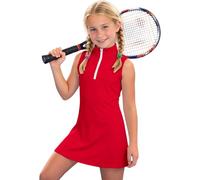 Vestido de niña sin Mangas con Falda Deportiva y Cuello con Cremallera para Deportistas. (Red, 10-11 Years)