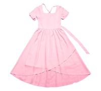 Vestido de niña UN vestido largo monocromático con una cintura elegante y elegante y un dobladillo ancho con bordes de volantes para niñas de 7 a 13 años, Rosa., 7-8 años