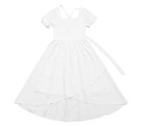 Vestido de niña UN vestido largo monocromático con una cintura elegante y elegante y un dobladillo ancho con bordes de volantes para niñas de 7 a 13 años, Blanco, 8-9 años