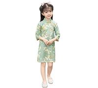 Vestido de niño de manga larga Cheongsam Rendimiento Primavera Niñas Retro Tang Vestido Niñas Estilo Étnico Camuflaje Niñas, verde, 2-3 años