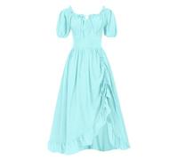 Vestido de Noche Barroco Marie Antoinette, Vestido de Cosplay de Estilo Medieval para Mujeres Elegante Vestido de trapecio de Manga Corta Cuello Cuadrado y Volantes Detallados Traje Histórico para