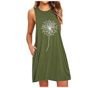 Vestido de noche con estampado de moda para mujer, casual, con bolsillo, diente de león, sin mangas, vestido largo para mujer, Reino Unido, Ejercito Verde, XXL