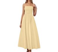 Vestido de noche con tirantes delgados para mujer, vestido de noche con bolsillos elegantes de color liso con tirantes delgados, línea A, vestido de verano, largo para el tiempo libre, amarillo, XXL