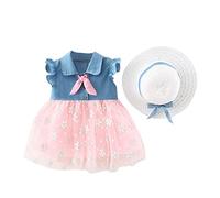 Vestido De Noche De Chica Conjunto De Bebé De Manga Corta de Jean Patchwork Floral Sombrero Sombrero Sombrero de Mangas Talla 6 Mes-3 Años