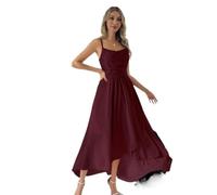 Vestido de Noche de Chiffon Sin Mangas - Largo 125cm para Fiesta, Ceremonia y Eventos Formales (Rojo Burdeos,XL)