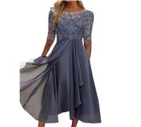 Vestido de Noche de Dama de Honor de Primavera y Verano Europeo y Americano Vestido de Gasa Hueco de Manga Media con Encaje-No. 2 Colores Morado-M