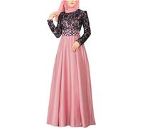 Vestido de Noche de Las Mujeres Musulmanas Color sólido de una Sola Pieza Cubierta Completa Ropa de oración Suelta islámica de Estilo Turco Dubai Túnica Étnica Vestidos Largos (Rosa,XL)