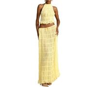 Vestido De Noche De Moda para Mujer Sexy Sin Espalda con Cuello Halter y Cordones, Conjunto De 2 Piezas con Falda Larga M