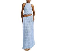 Vestido De Noche De Moda para Mujer Sexy Sin Espalda con Cuello Halter y Cordones, Conjunto De 2 Piezas con Falda Larga M