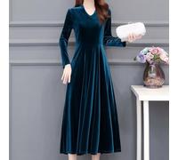 Vestido de noche de terciopelo con cuello en V y manga larga para mujer, ajustado, vestido largo para fiesta, boda, invitada, tallas M-2XL