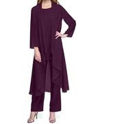 Vestido de Noche de Tul de Tul de chifón de Tres Piezas de Tres Piezas Set de Boda Formal de Gasa con Chaqueta Adecuada para la Madre de la Novia Traje de pantalón Festivo (Púrpura,L)