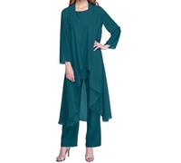 Vestido de Noche de Tul de Tul de chifón de Tres Piezas de Tres Piezas Set de Boda Formal de Gasa con Chaqueta Adecuada para la Madre de la Novia Traje de pantalón Festivo (Cian,XL)