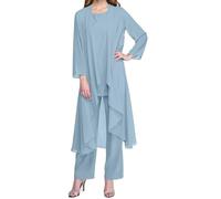 Vestido de Noche de Tul de Tul de chifón de Tres Piezas de Tres Piezas Set de Boda Formal de Gasa con Chaqueta Adecuada para la Madre de la Novia Traje de pantalón Festivo (Azul Cielo,3XL)