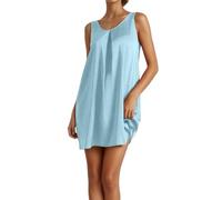 Vestido de noche erótico para mujer, color rojo satinado, sin mangas con cuello en V, de corte holgado, camisa de noche informal para verano y relajación en casa, Azul cielo20, XXXL