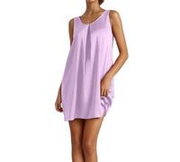 Vestido de noche erótico para mujer, color rojo satinado, sin mangas con cuello en V, de corte holgado, camisa de noche informal para verano y relajación en casa, morado claro 20, S