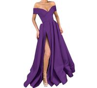 Vestido de Noche Formal de satén para Mujer, con Escote en V, sin Mangas, con Abertura Alta, Largo, para invitada Boda, Elegante, Color Morado, Talla XX Large.