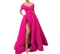 Vestido de Noche Formal de satén para Mujer, Escote en V, Vestido Fiesta sin Mangas con Abertura Alta, Largo para invitada Boda, Elegante Rosa, Talla XX Large