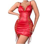 Vestido De Noche Lady Sexy Dessous New Luxury Sexs Color Negro Mujeres Sexy Garter Lingerie Sex Leather Lingerie (Red, L)