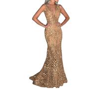 Vestido de Noche Largo con Lentejuelas para Mujer, glamuroso, sin Mangas, con Escote en V, Corte Sirena, para Bodas, Fiestas y Clubes, 2025