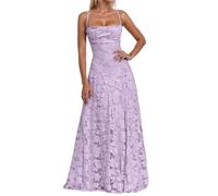 Vestido de noche largo con tirantes delgados florales para mujer, vestido de dama de honor formal, línea A, vestido de baile, espalda descubierta, elegante, vestido de fiesta, morado, S